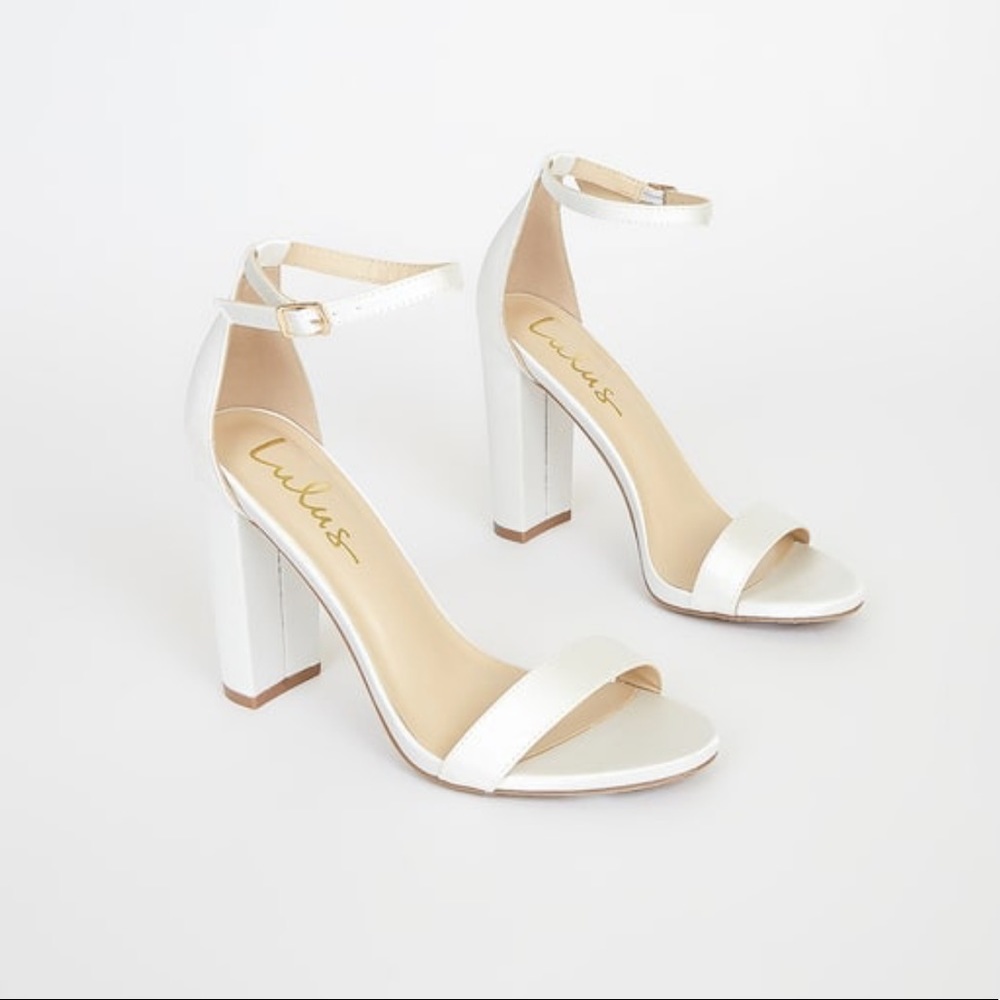 Ivory Satin Ankle Strap Heels